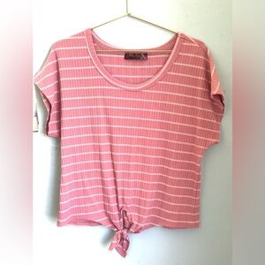 NWOT Women’s Shiela Rose Stripe Tie Front T-Shirt Sz XL PTP 19” STH 21”
